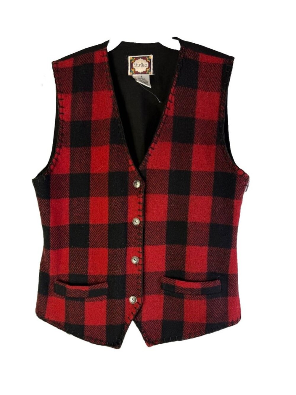 Vintage 80s Wool Buffalo Plaid Vest Jacket Fisherman Preppy